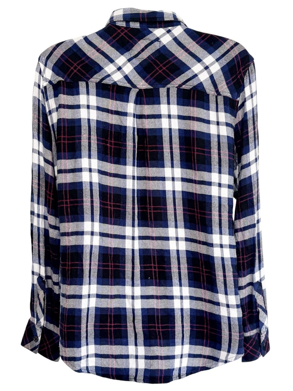 RAILS Hunter Plaid Flannel Button Up Shirt Medium Blue Pink White Rayon - Picture 4 of 10